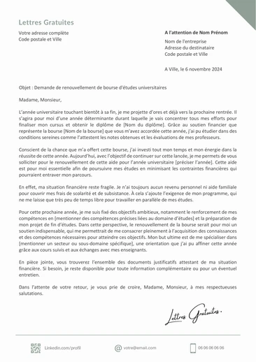 Une lettre de motivation pour le renouvellement de sa bourse