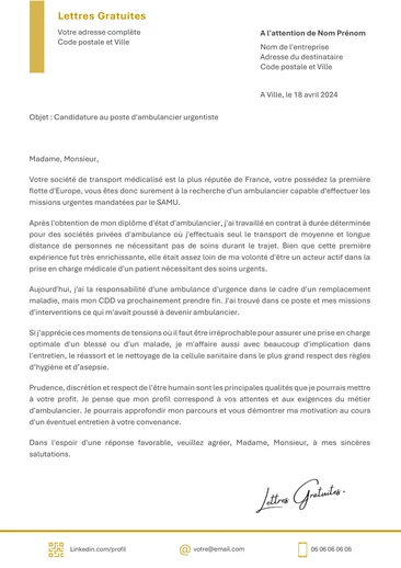 Une lettre de motivation d'un conducteur ambulancier hospitalier