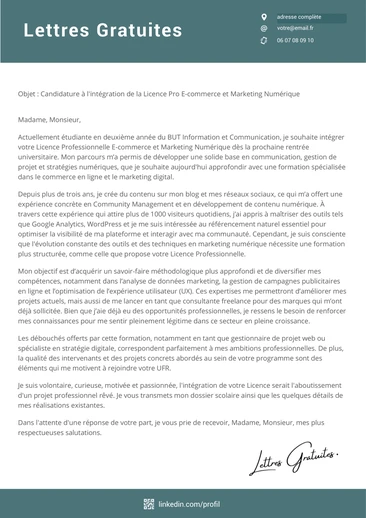 Une lettre de motivation pour la Licence Pro E-commerce et Marketing Numé