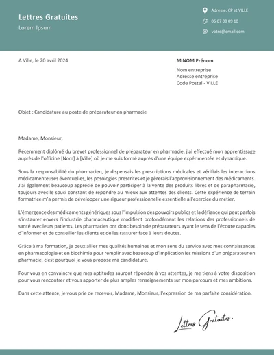 Une lettre de motivation d'un préparateur en pharmacie