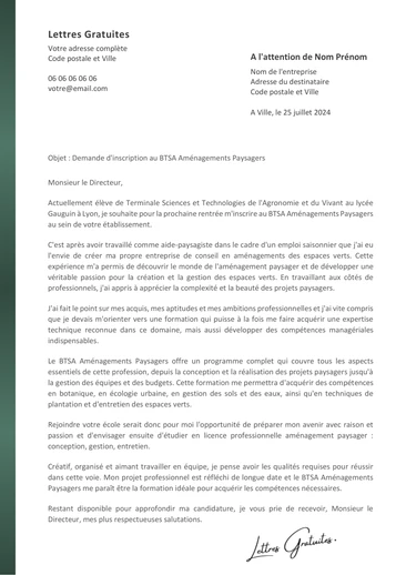 Une lettre de motivation pour le BTS Aménagements Paysagers