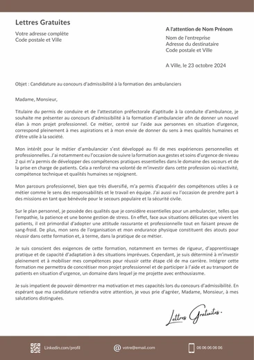 Une lettre de motivation pour la formation d'ambulancier