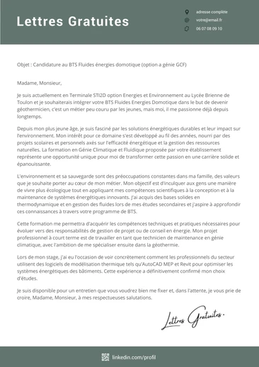 Une lettre de motivation pour le BTS FED option GCF