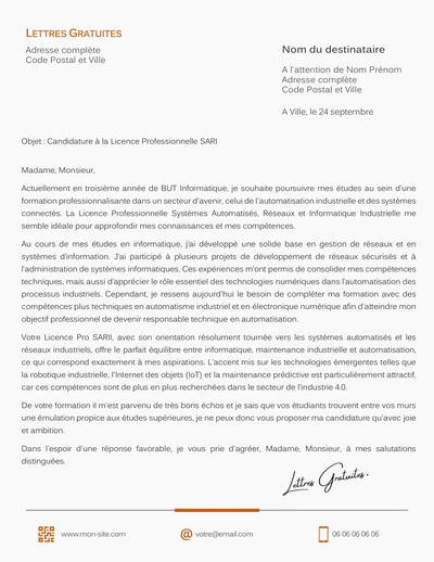 Une lettre de motivation pour la Licence Pro SARII