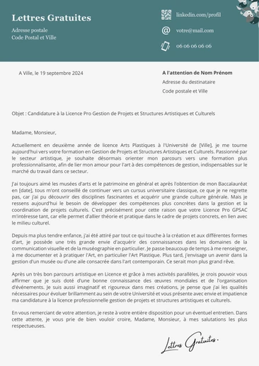 Une lettre de motivation pour la Licence Pro GPSAC