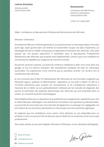 Une lettre de motivation pour le Bac Pro Mécanique