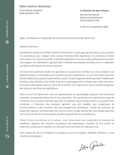 Une lettre de motivation pour la Licence Pro Agronomie