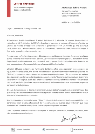 Une lettre de motivation pour l'IEJ