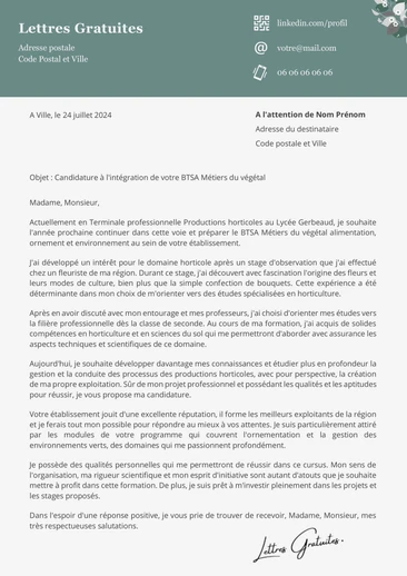 Une lettre de motivation pour le BTS Métiers du Végétal