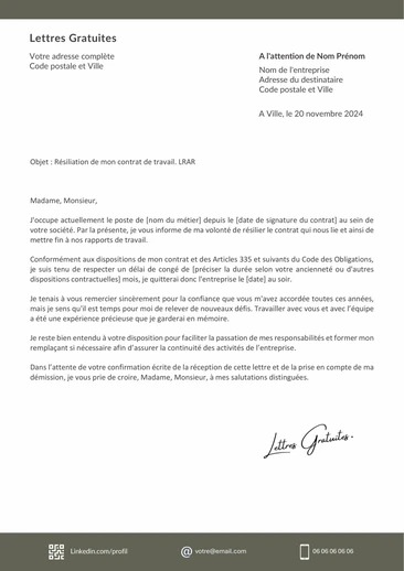 Une lettre de démission Suisse