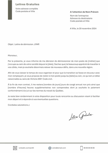 Une lettre de démission Québec