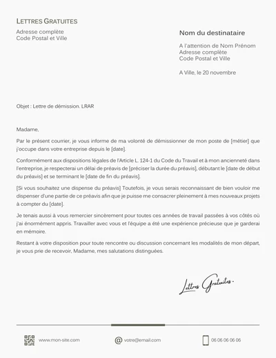 Une lettre de démission en Belgique ou Luxembourg