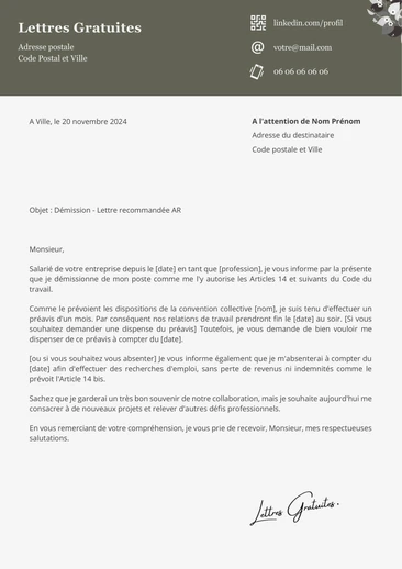 Une lettre de démission Maroc, Algérie ou Tunisie