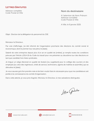 Une lettre de candidature aux élections des délégués