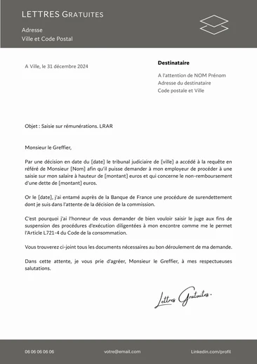 Une lettre de contestation d'une saisie sur salaire