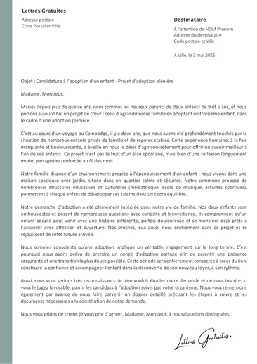 Une lettre de motivation pour l'adoption d'un enfant