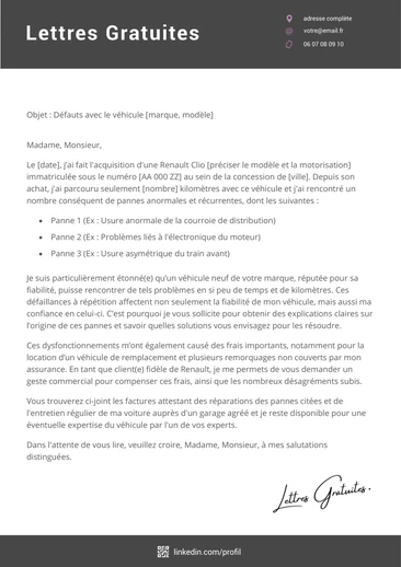 Une lettre de réclamation à Renault Nissan