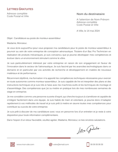 Une lettre de motivation d'un monteur-assembleur