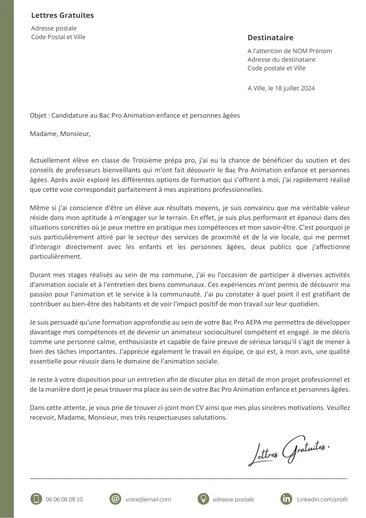 Une lettre de motivation pour le Bac Pro AEPA