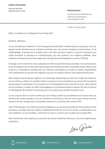 Une lettre de motivation pour une CPGE PCSI