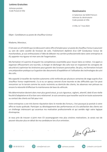 Une lettre de motivation d'un Chauffeur Livreur