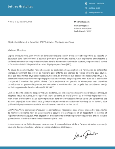 Une lettre de motivation pour la formation au BPJEPS