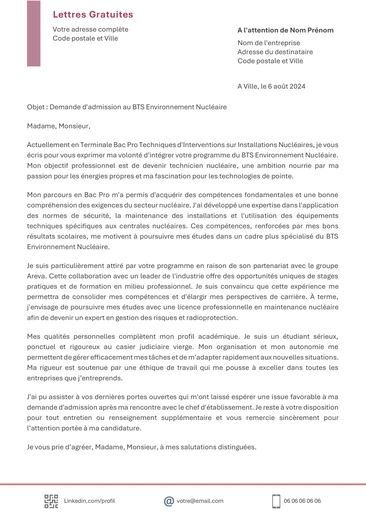 Une lettre de motivation pour le BTS Environnement Nucléaire