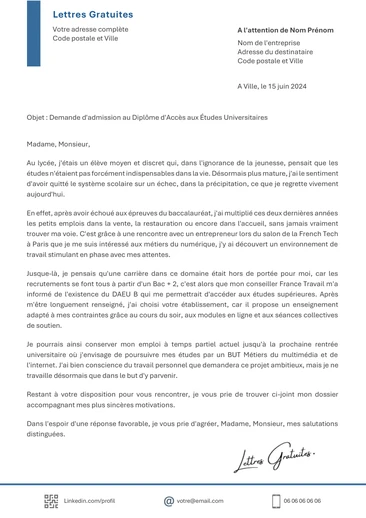 Une lettre de motivation pour le DAEU