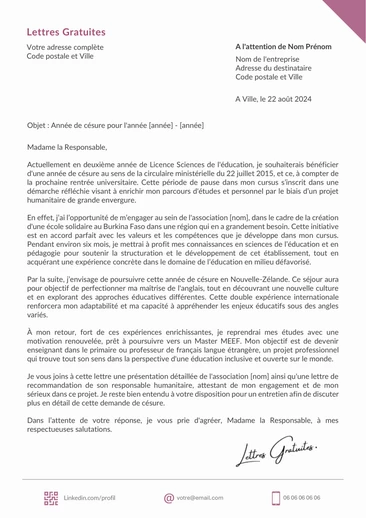 Une lettre de motivation pour faire une césure