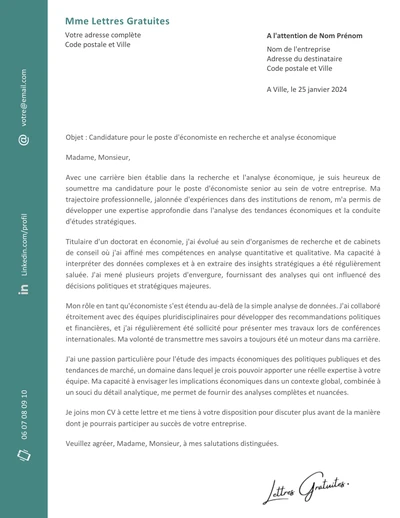 Une lettre de motivation d'un économiste