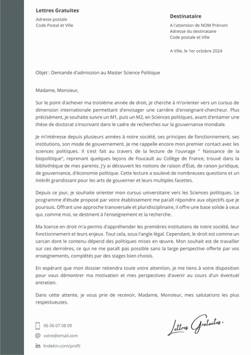 Une lettre de motivation pour un Master Science Politique