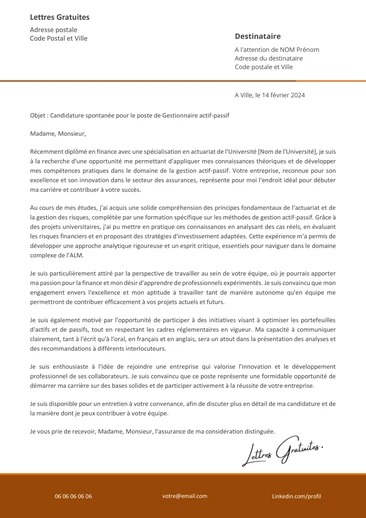 Une lettre de motivation d'un actuaire des assurances