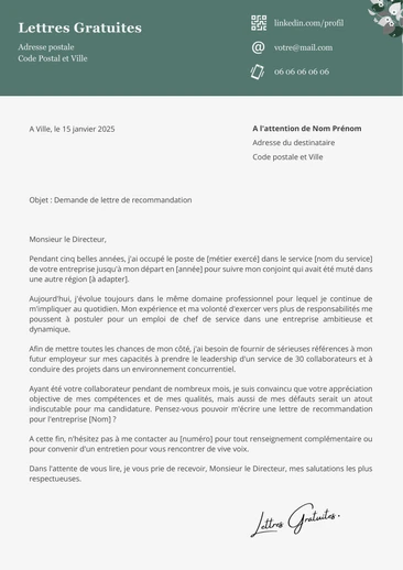 Une lettre de demande de recommandation à un employeur