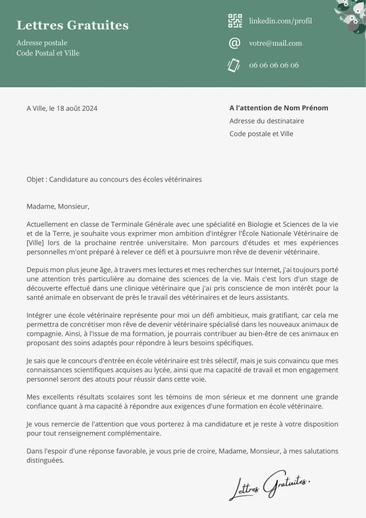 Une lettre de motivation pour une école vétérinaire