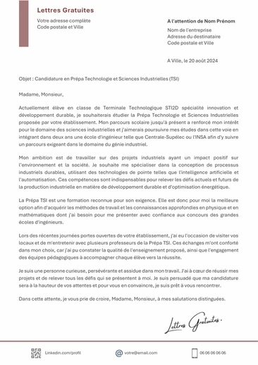 Une lettre de motivation pour une CPGE TSI