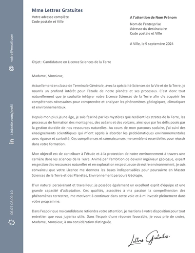 Une lettre de motivation pour la Licence Sciences de la Terre