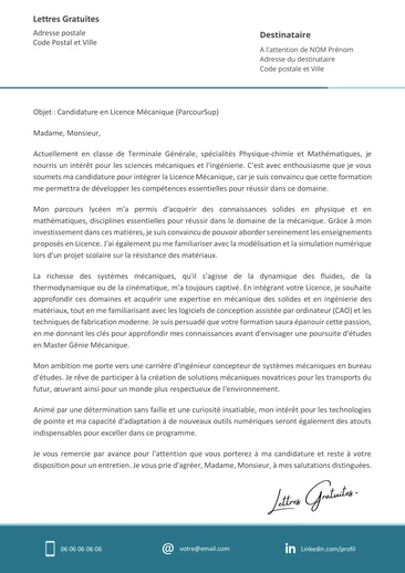 Une lettre de motivation pour la Licence Mécanique