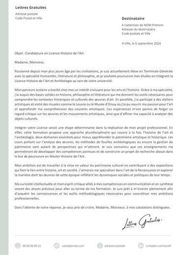 Une lettre de motivation pour la Licence Histoire Art et Archéologie