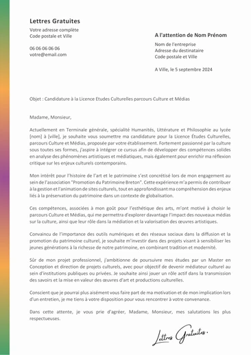 Une lettre de motivation pour la Licence Etudes Culturelles