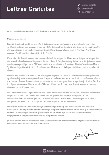 Une lettre de motivation pour un Master Justice Procès et Procédures