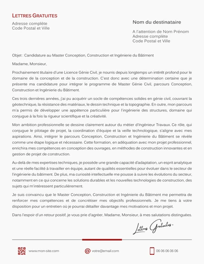 Une lettre de motivation pour un Master Génie Civil