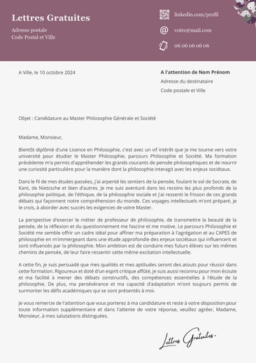 Une lettre de motivation pour un Master Philosophie