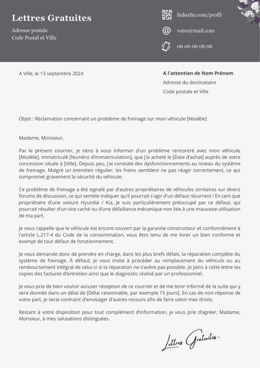 Une lettre de réclamation à Hyundai ou Kia