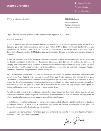 Lettre pour faire un recours après un refus de HLM