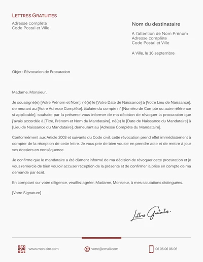 Exemple de lettre pour révoquer une procuration