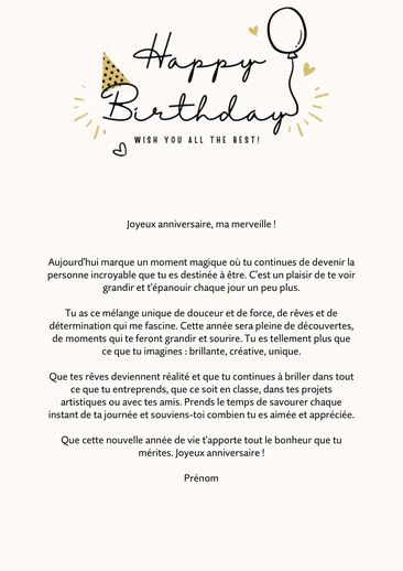 Exemples de texte d'anniversaire à un ado