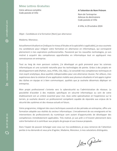 Une lettre de motivation pour une alternance dans l'informatique