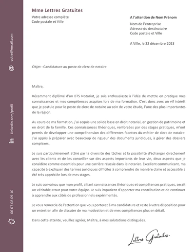 Une lettre de motivation d'un clerc de notaire