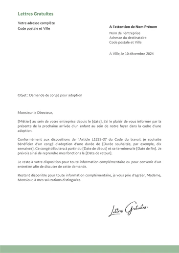 Une lettre pour demander à bénéficier d'un congé d'a