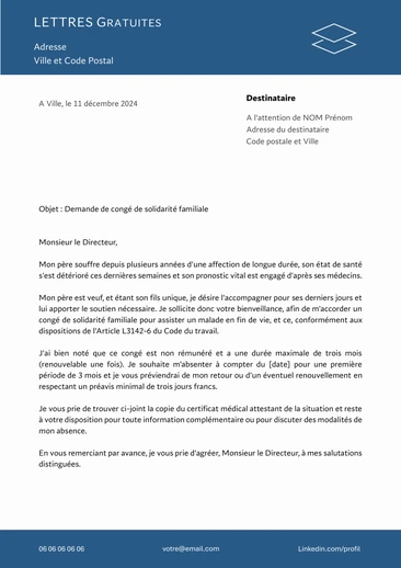 Une lettre pour demander un congé de solidarité familiale